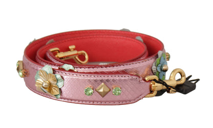 Correa para el hombro con tachuelas en cuero rosa metálico de Dolce & Gabbana