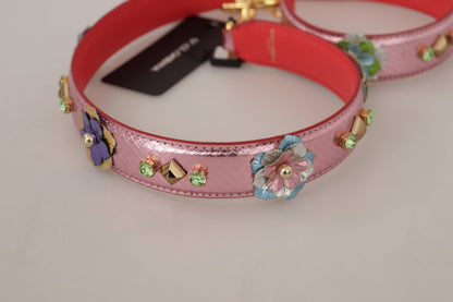 Correa para el hombro con tachuelas en cuero rosa metálico de Dolce & Gabbana