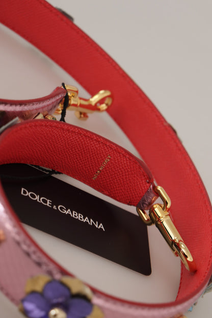 Correa para el hombro con tachuelas en cuero rosa metálico de Dolce & Gabbana