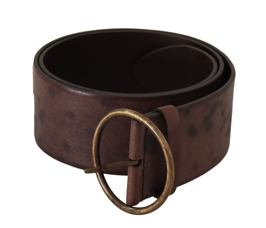 Cinturón Dolce & Gabbana de piel marrón oscuro para pantorrillas anchas con logo y hebilla redonda