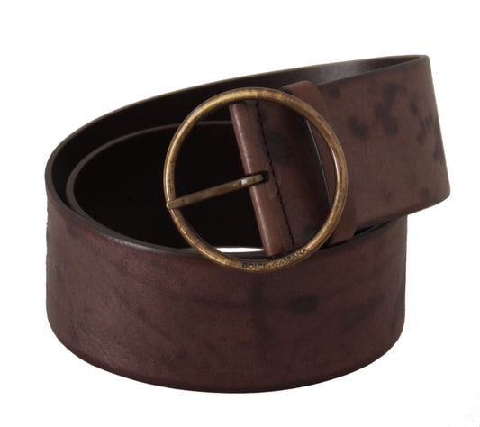 Cinturón Dolce & Gabbana de piel marrón oscuro para pantorrillas anchas con logo y hebilla redonda