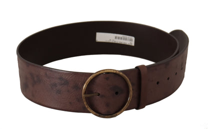 Cinturón Dolce & Gabbana de piel marrón oscuro para pantorrillas anchas con logo y hebilla redonda