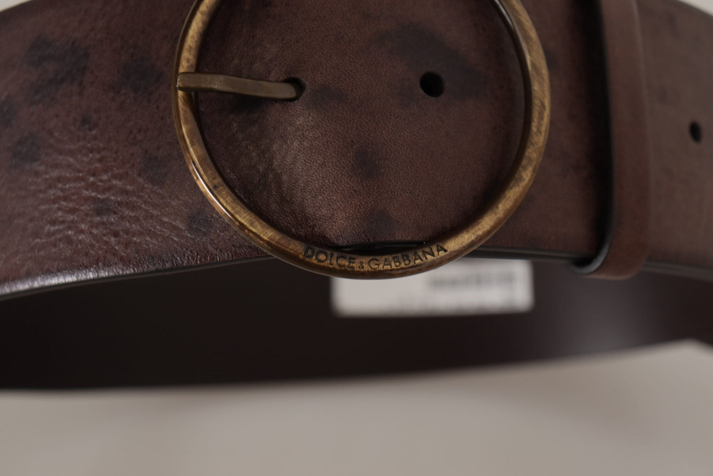 Cinturón Dolce & Gabbana de piel marrón oscuro para pantorrillas anchas con logo y hebilla redonda