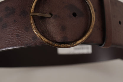 Cinturón Dolce & Gabbana de piel marrón oscuro para pantorrillas anchas con logo y hebilla redonda