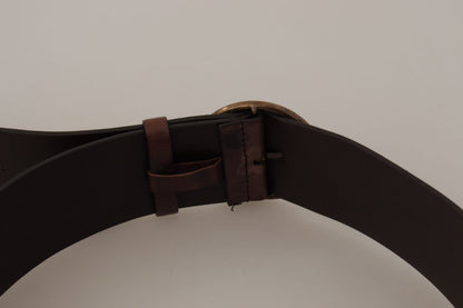 Cinturón Dolce & Gabbana de piel marrón oscuro para pantorrillas anchas con logo y hebilla redonda