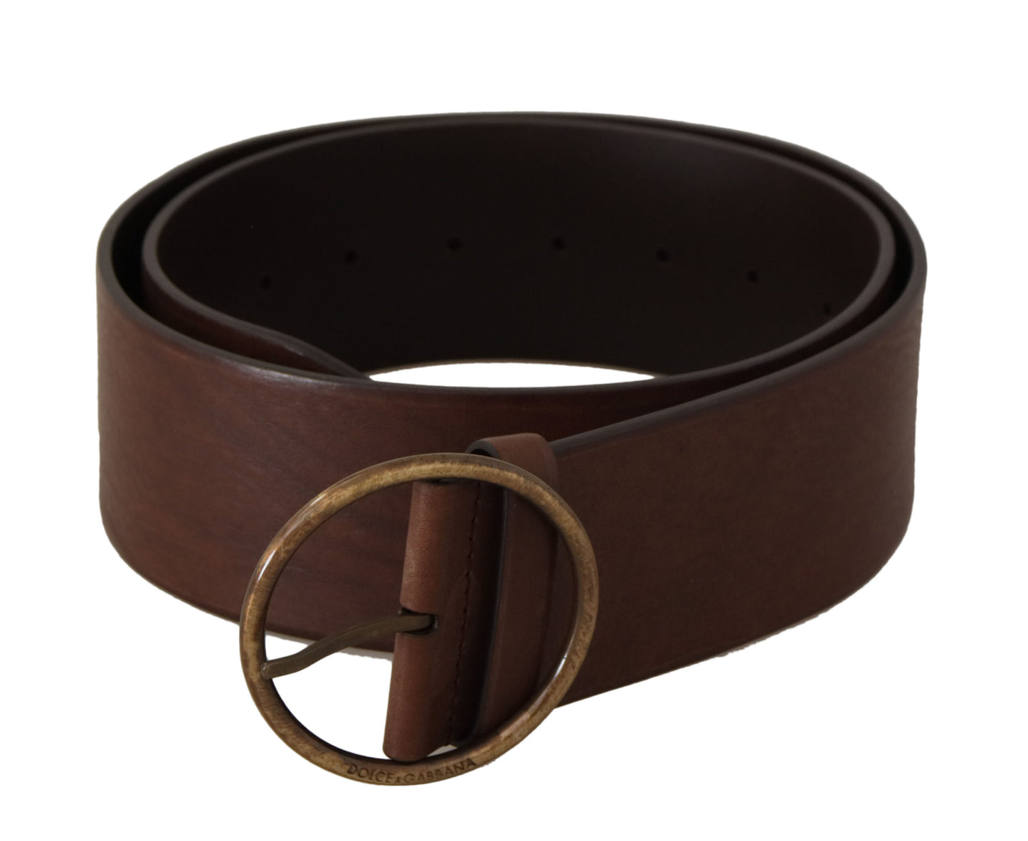 Cinturón Dolce & Gabbana de cuero marrón ancho con hebilla redonda de metal con logo