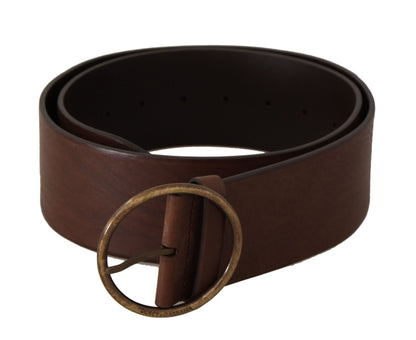 Cinturón Dolce & Gabbana de cuero marrón ancho con hebilla redonda de metal con logo