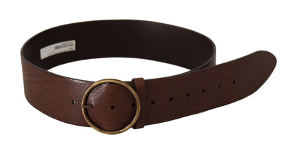 Cinturón Dolce & Gabbana de cuero marrón ancho con hebilla redonda de metal con logo