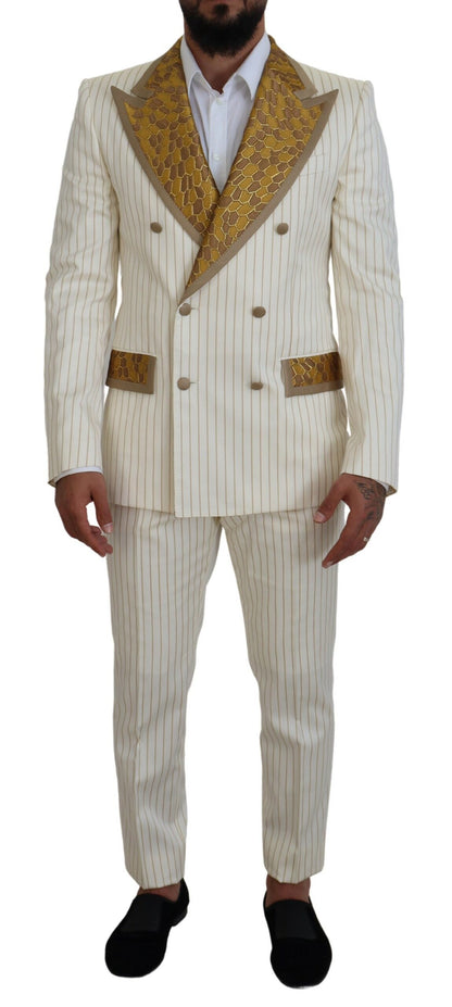 Traje de esmoquin a rayas blancas y doradas de corte slim de Dolce & Gabbana