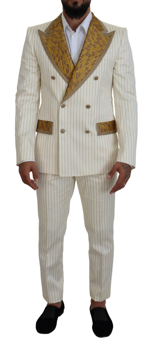 Traje de esmoquin a rayas blancas y doradas de corte slim de Dolce & Gabbana