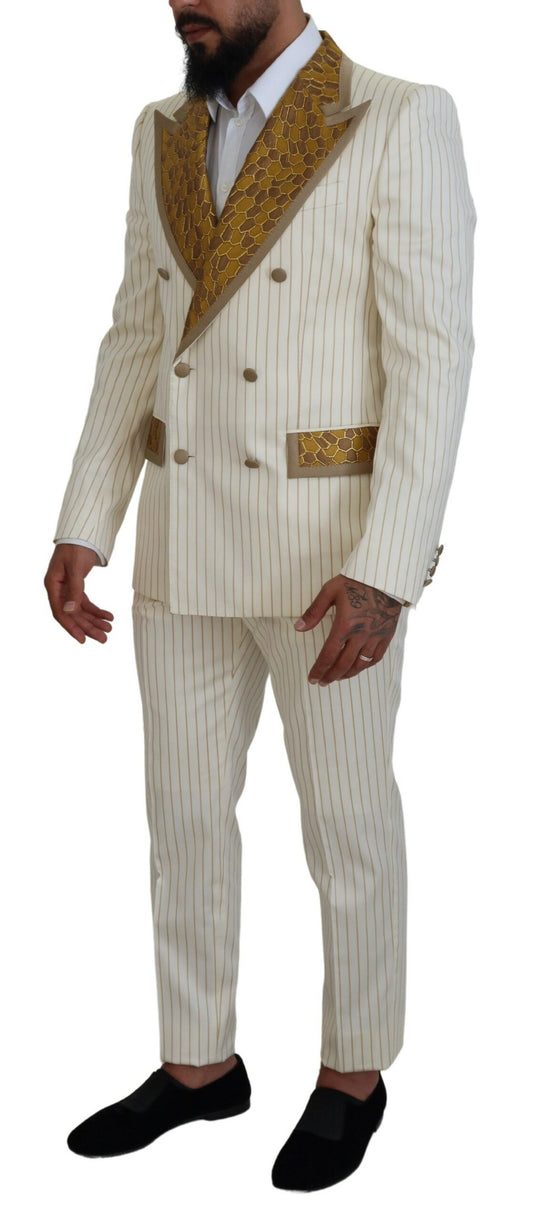Traje de esmoquin a rayas blancas y doradas de corte slim de Dolce & Gabbana