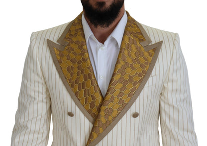 Traje de esmoquin a rayas blancas y doradas de corte slim de Dolce & Gabbana