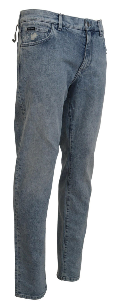 Jeans ajustados de algodón denim lavados en azul de Dolce & Gabbana
