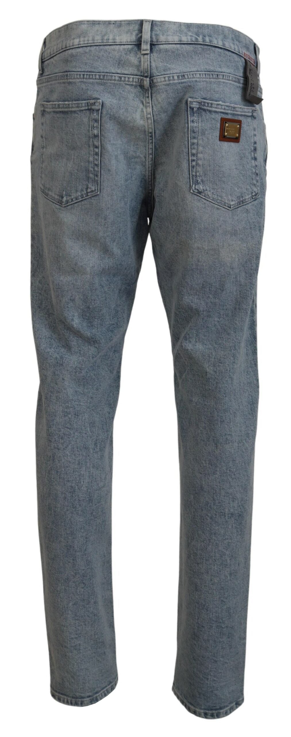 Jeans ajustados de algodón denim lavados en azul de Dolce & Gabbana