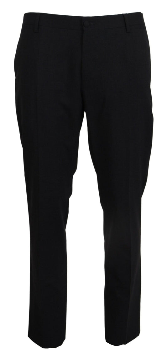 Dolce & Gabbana Pantalón de vestir de lana elástica gris corte ajustado