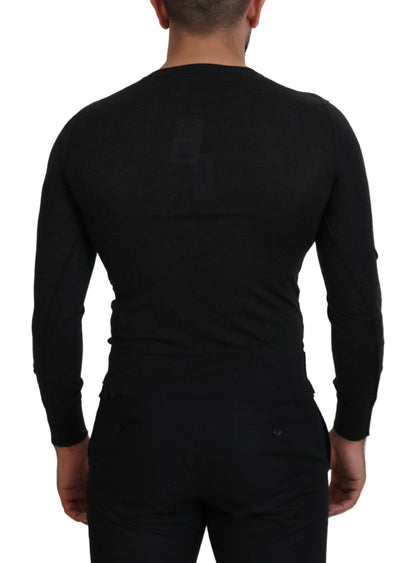 Jersey con cuello en V de cachemir gris con corazón dorado Dolce & Gabbana
