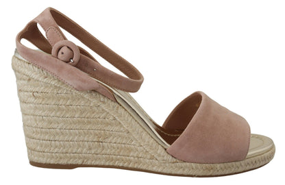 Sandalias de tacón con tira al tobillo de ante rosa Prada