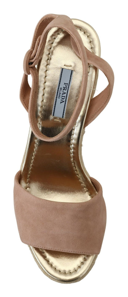 Sandalias de tacón con tira al tobillo de ante rosa Prada