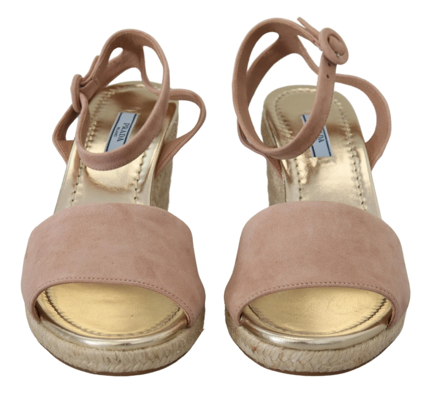 Sandalias de tacón con tira al tobillo de ante rosa Prada
