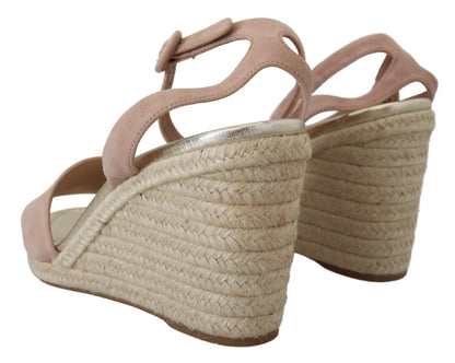 Sandalias de tacón con tira al tobillo de ante rosa Prada