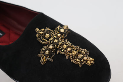 Zapatos mocasines sin cordones Dolce & Gabbana de ante negro con cruz dorada