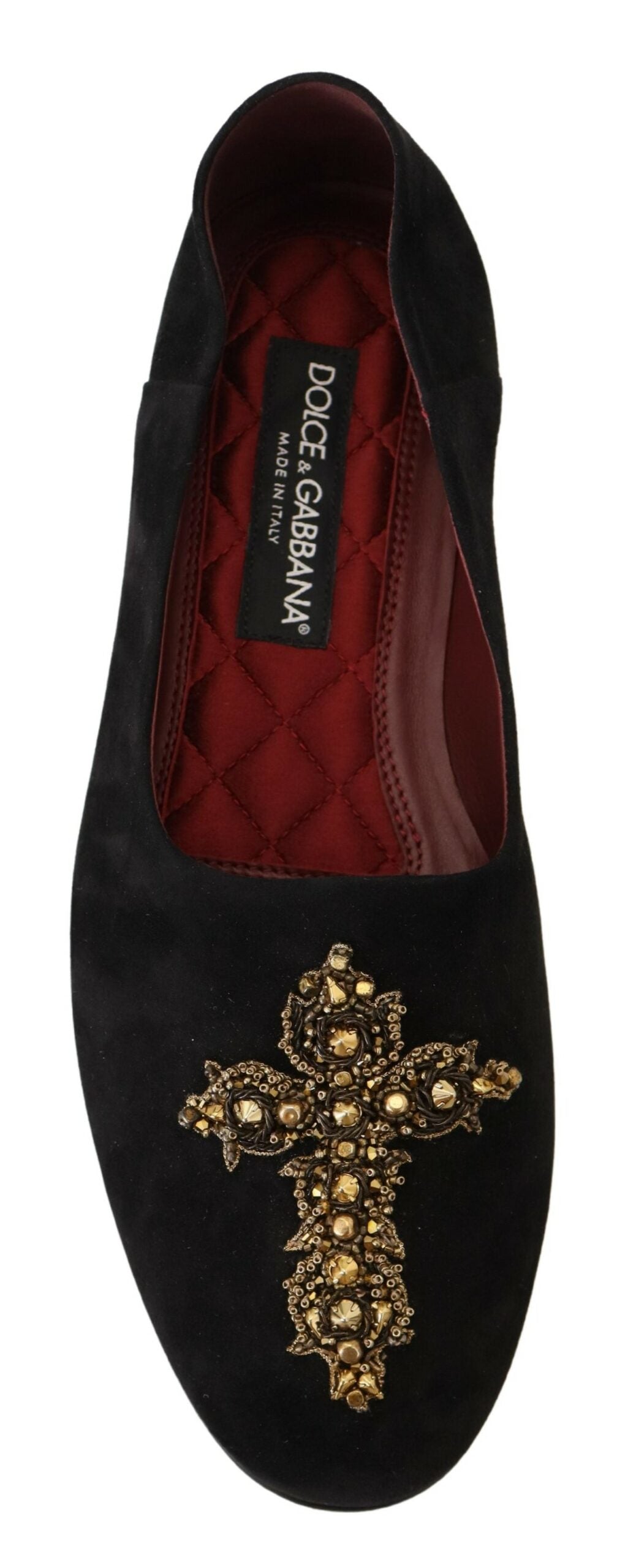 Zapatos mocasines sin cordones Dolce & Gabbana de ante negro con cruz dorada