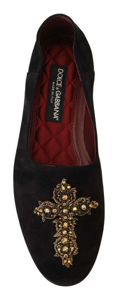 Zapatos mocasines sin cordones Dolce & Gabbana de ante negro con cruz dorada