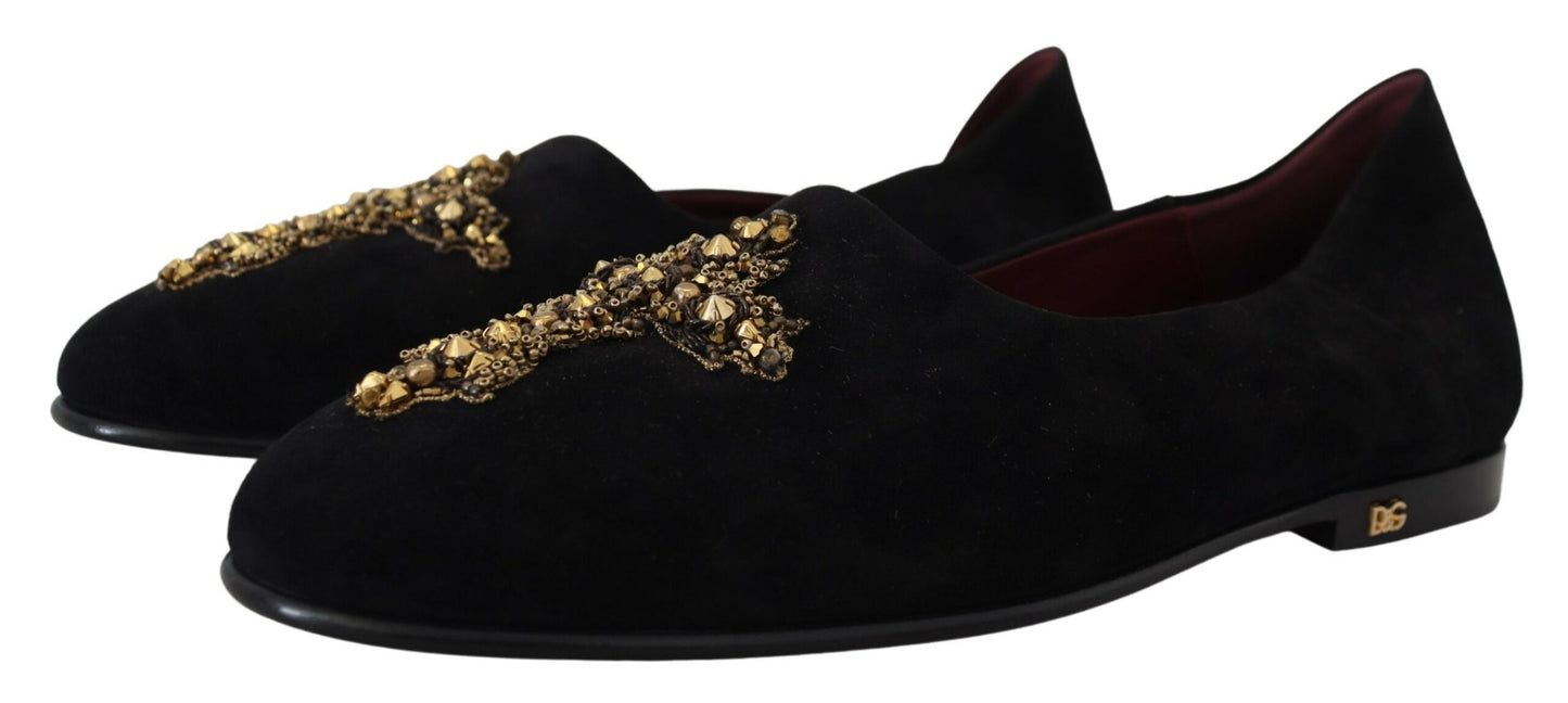 Zapatos mocasines sin cordones Dolce & Gabbana de ante negro con cruz dorada