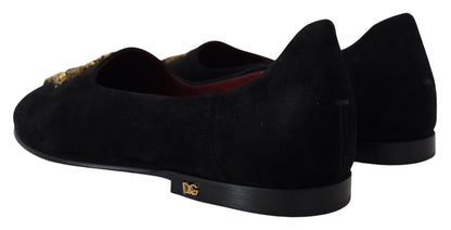 Zapatos mocasines sin cordones Dolce & Gabbana de ante negro con cruz dorada
