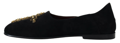 Zapatos mocasines sin cordones Dolce & Gabbana de ante negro con cruz dorada