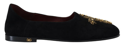 Zapatos mocasines sin cordones Dolce & Gabbana de ante negro con cruz dorada