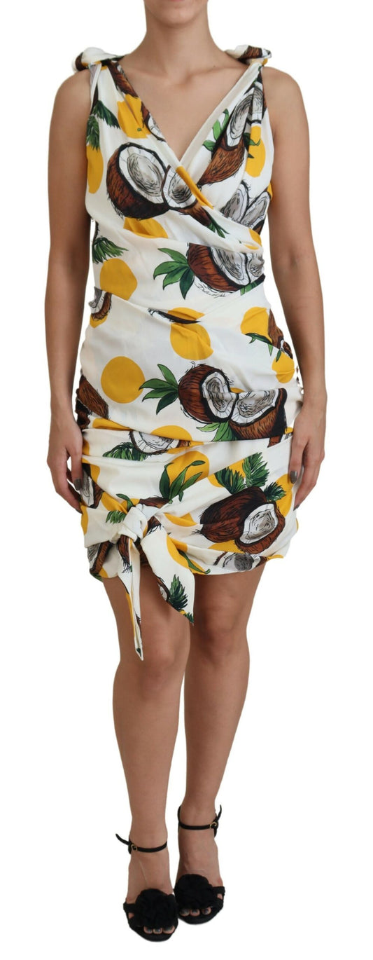Minivestido recto de seda con estampado de coco blanco de Dolce & Gabbana