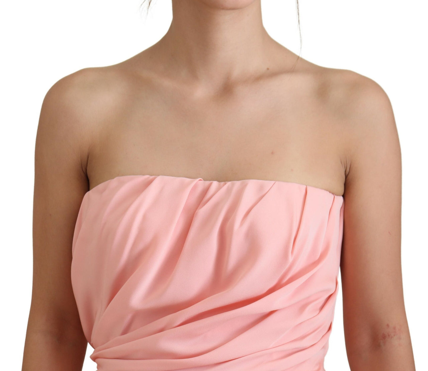 Vestido Tubo Elástico de Seda Rosa Sin Tirantes Dolce & Gabbana
