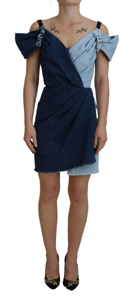 Minivestido de mezclilla en patchwork de dos tonos azul de Dolce & Gabbana