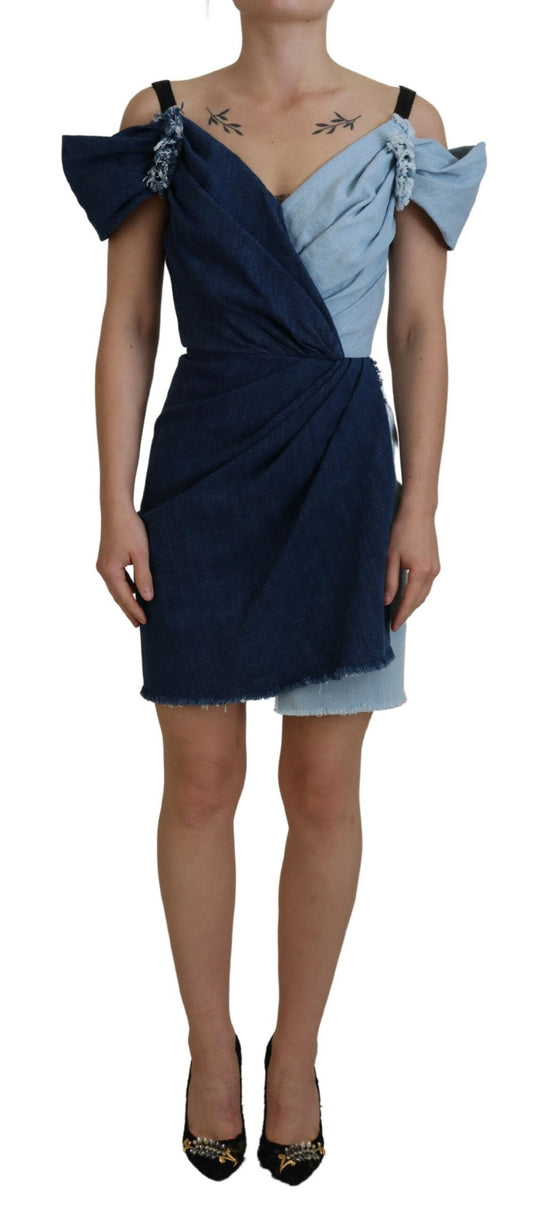 Minivestido de mezclilla en patchwork de dos tonos azul de Dolce & Gabbana