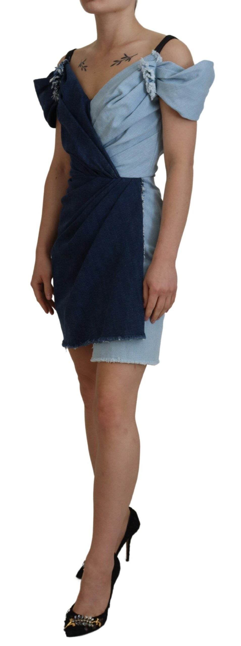 Minivestido de mezclilla en patchwork de dos tonos azul de Dolce & Gabbana