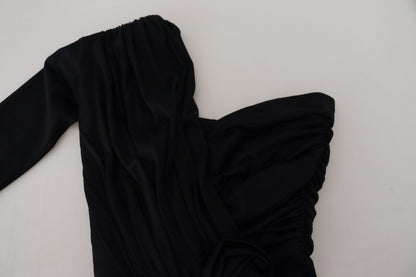 Vestido de lana Dolce & Gabbana negro, estilo tubo, cruzado y con un solo hombro