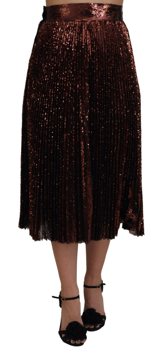 Falda larga Dolce & Gabbana de talle alto línea A de lentejuelas bronce