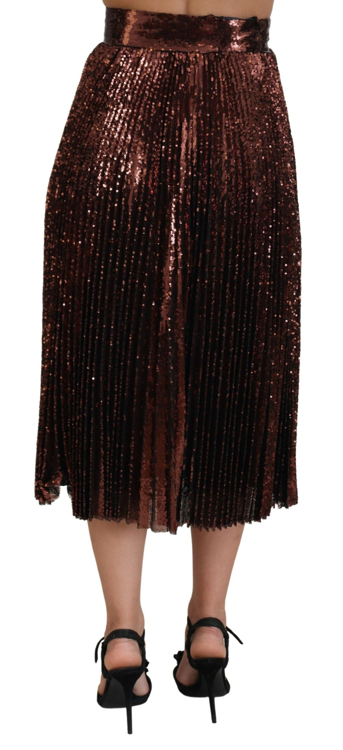 Falda larga Dolce & Gabbana de talle alto línea A de lentejuelas bronce