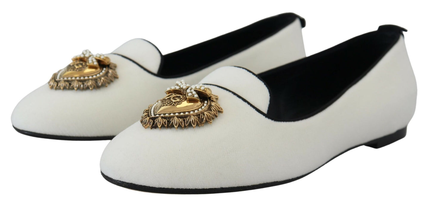 Dolce & Gabbana Zapatos Planos Mocasines de Terciopelo Blanco