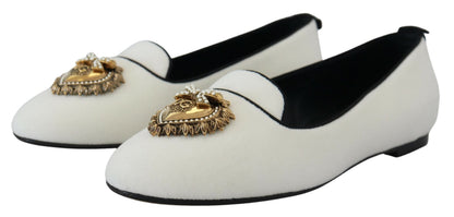 Dolce & Gabbana Zapatos Planos Mocasines de Terciopelo Blanco