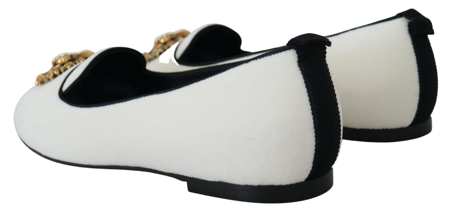 Dolce & Gabbana Zapatos Planos Mocasines de Terciopelo Blanco