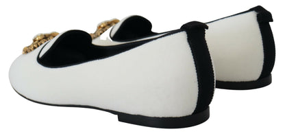 Dolce & Gabbana Zapatos Planos Mocasines de Terciopelo Blanco