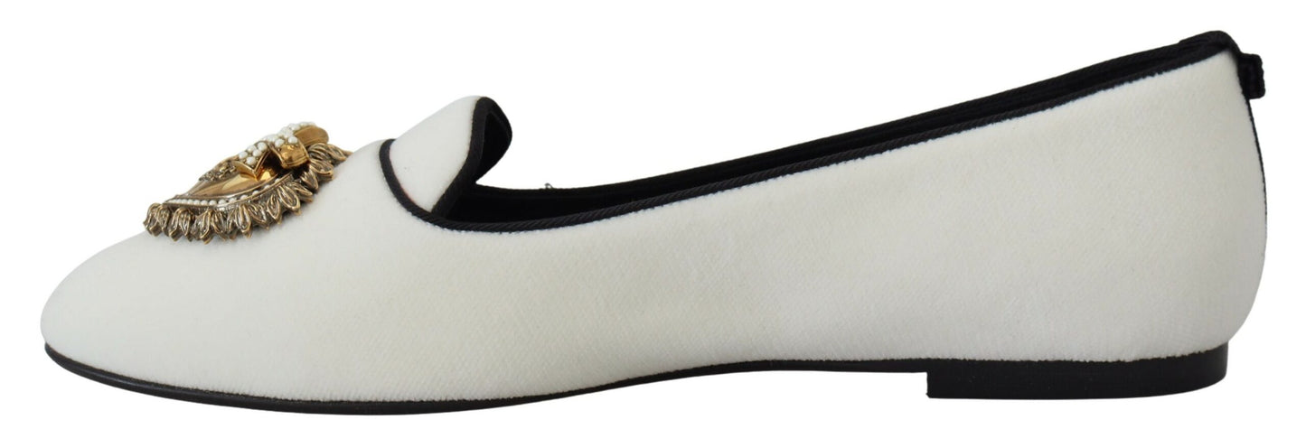 Dolce & Gabbana Zapatos Planos Mocasines de Terciopelo Blanco