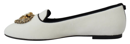 Dolce & Gabbana Zapatos Planos Mocasines de Terciopelo Blanco
