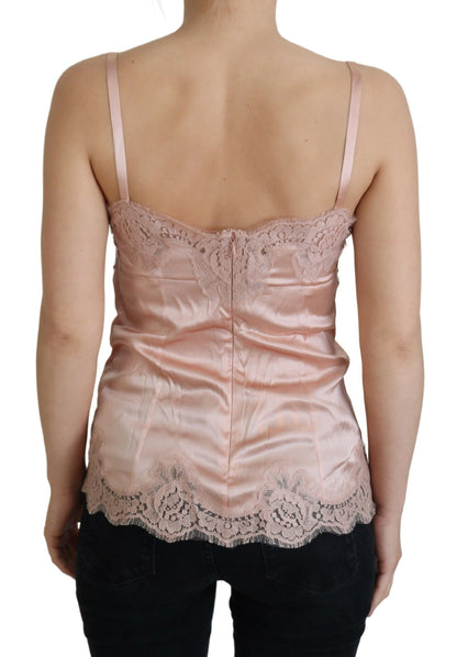 Dolce & Gabbana Camiseta sin mangas de satén rosa con encaje y rosas Lencería
