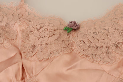 Dolce & Gabbana Camiseta sin mangas de satén rosa con encaje y rosas Lencería