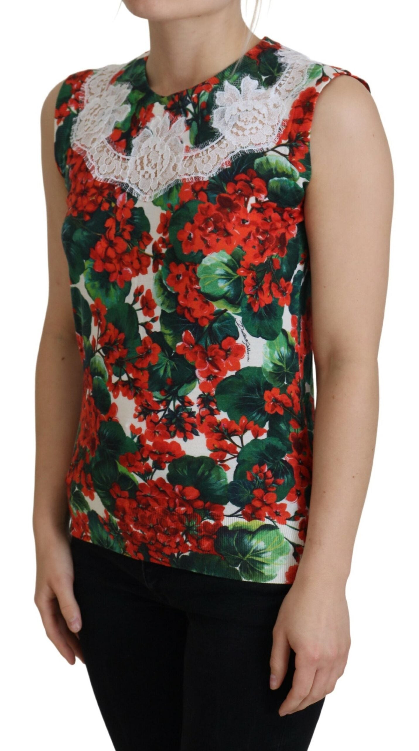 Top tipo chaleco de lana y encaje floral blanco de Dolce & Gabbana