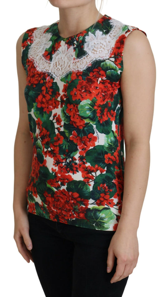 Top tipo chaleco de lana y encaje floral blanco de Dolce & Gabbana