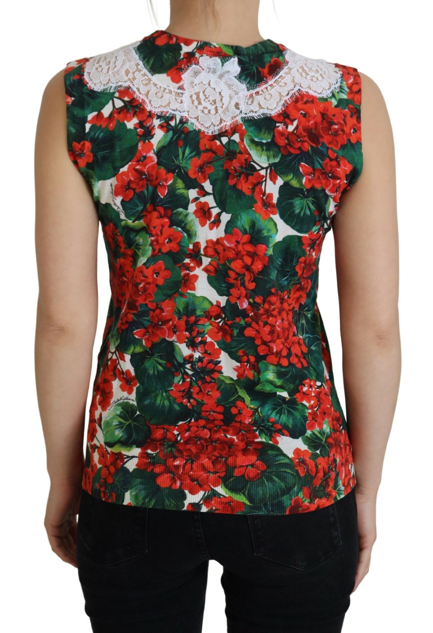 Top tipo chaleco de lana y encaje floral blanco de Dolce & Gabbana